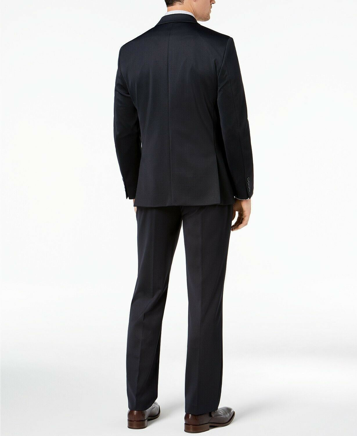 Van Heusen Mens Classic fit 2 Piece Suit 38 S / 31 Waist Navy Blue Solid Stretch