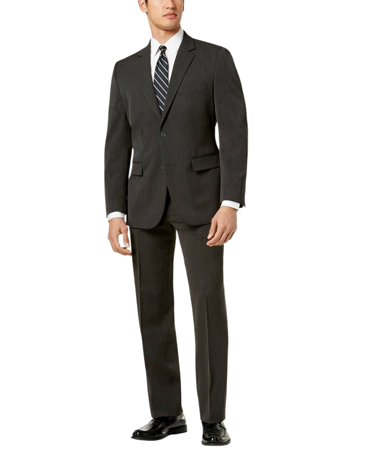 Nautica Mens Modern fit 2 Piece Suit 38 R / 32 Waist Charcoal Grey Solid Stretch