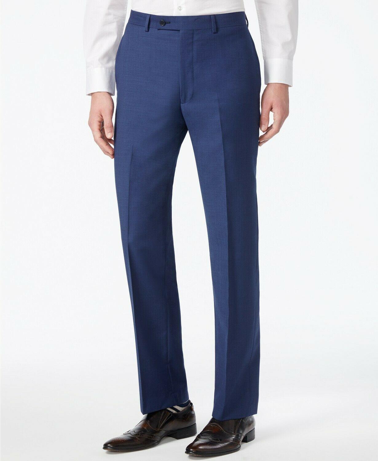 Calvin Klein Mens Slim fit Dress Pants 38 / 32 Navy Blue Solid Stretch Wool