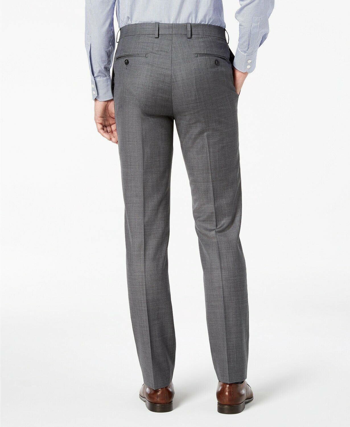 Calvin Klein Mens Slim fit Dress Pants 34 / 30 Grey Solid Stretch Wool