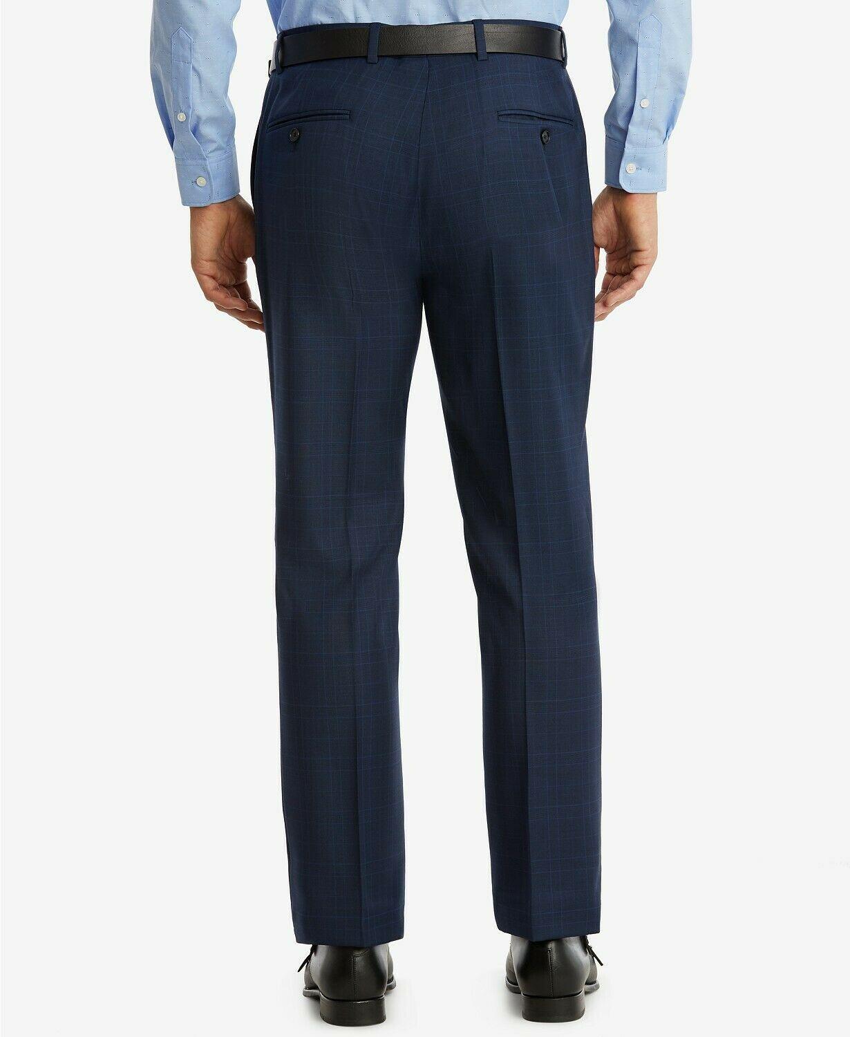 Tommy Hilfiger Mens Regular fit Dress Pants 34 / 33 Navy Blue Plaid Stretch