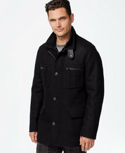 Cole Haan Mens Wool Melton Zip Jacket Coat Medium Black