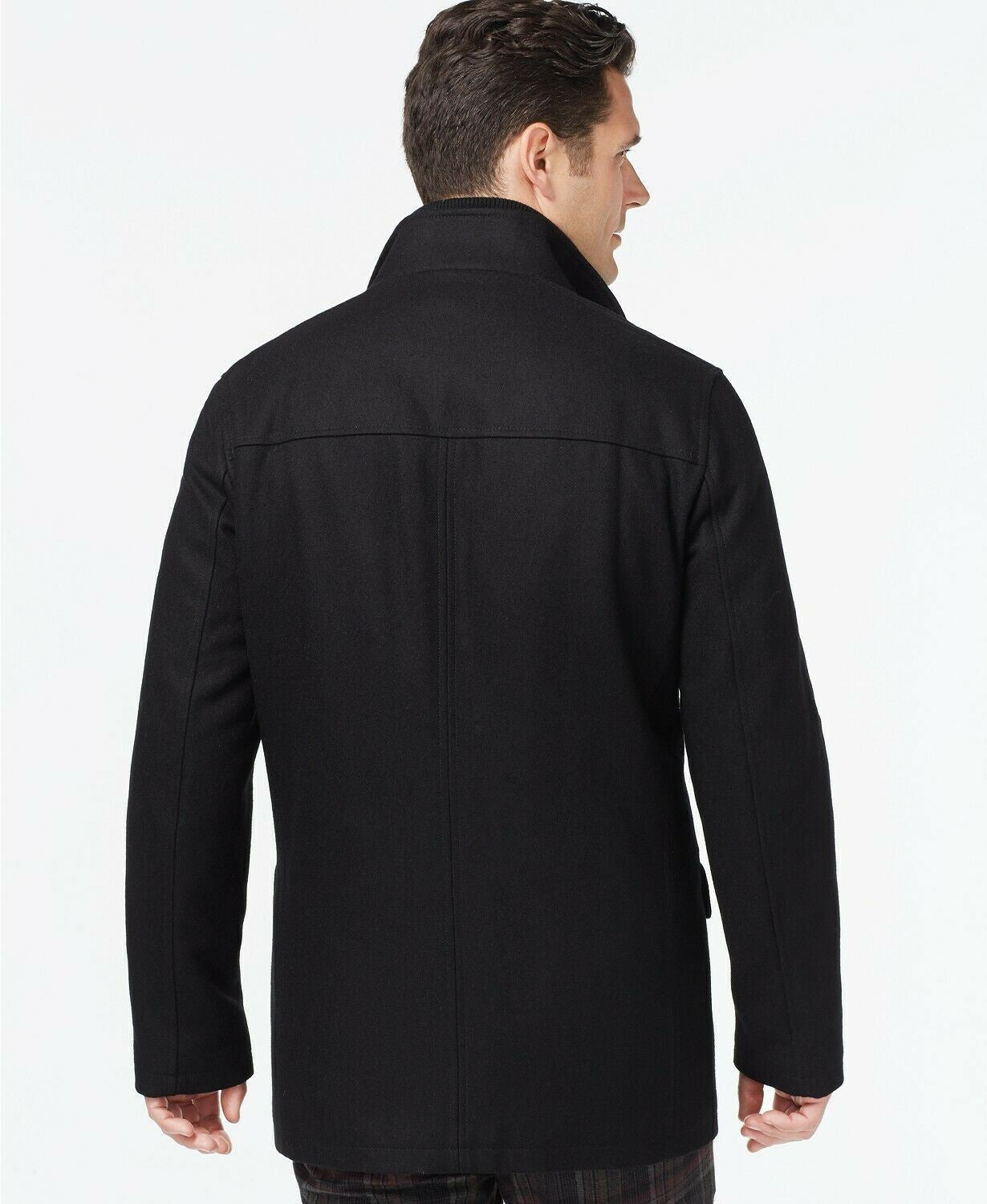 Cole Haan Mens Wool Melton Zip Jacket Coat Medium Black