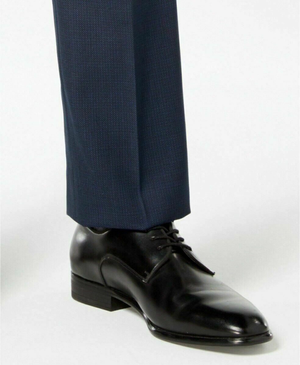 Calvin Klein Mens Dress Pants 32 x 32 Slim-Fit Navy Blue Charcoal Birdseye