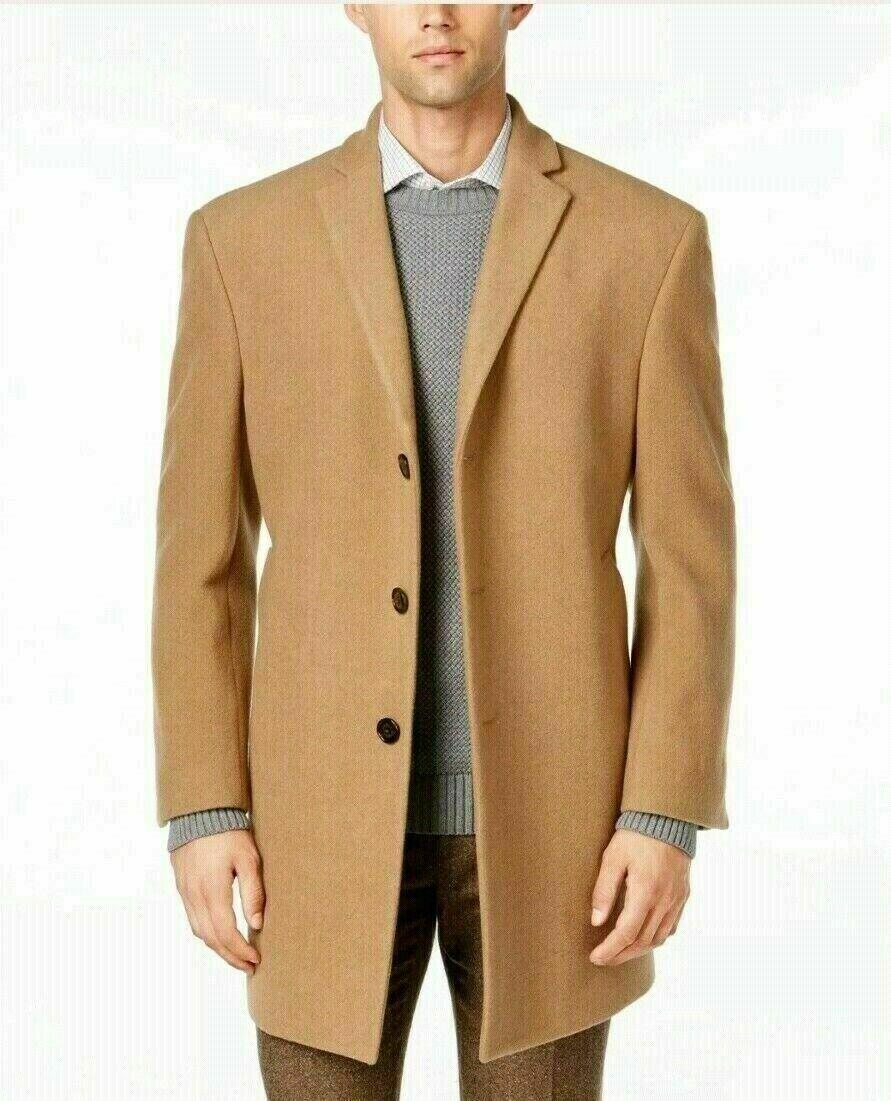 Calvin Klein Mens Slim fit Overcoat Coat 44 R Beige Solid