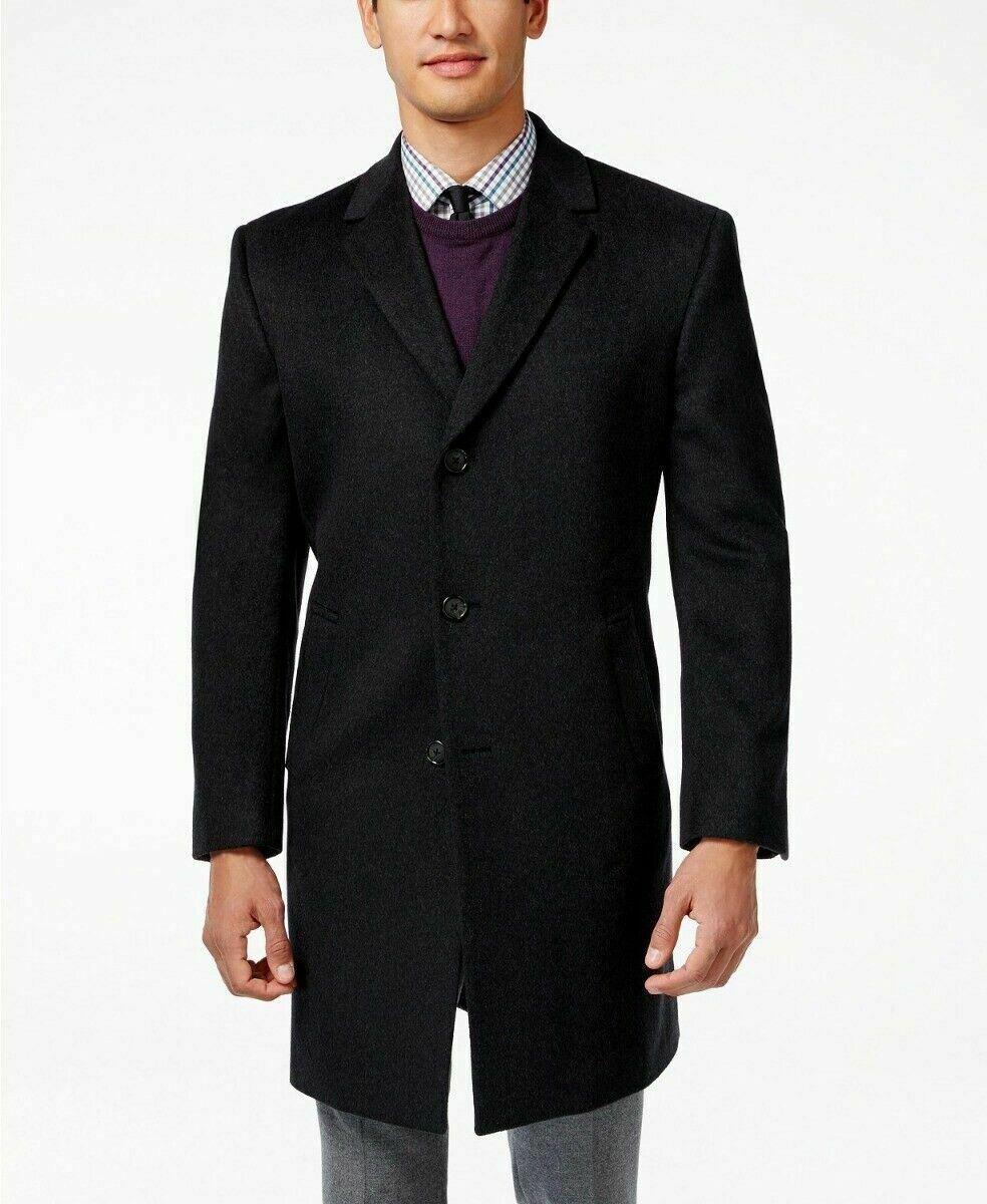 Kenneth Cole Mens Slim fit Overcoat Coat 48 R Grey Solid Wool