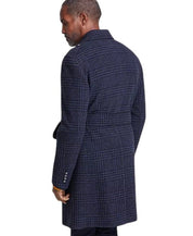 Tayion Collection Men's Classic-Fit Plaid Overcoat Coat 40 R Black Navy Blue