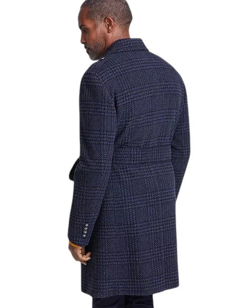Tayion Collection Men's Classic-Fit Plaid Overcoat Coat 40 R Black Navy Blue