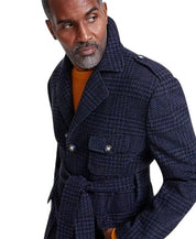 Tayion Collection Men's Classic-Fit Plaid Overcoat Coat 40 R Black Navy Blue