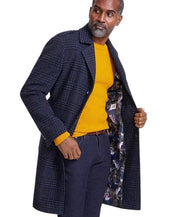 Tayion Collection Men's Classic-Fit Plaid Overcoat Coat 40 R Black Navy Blue