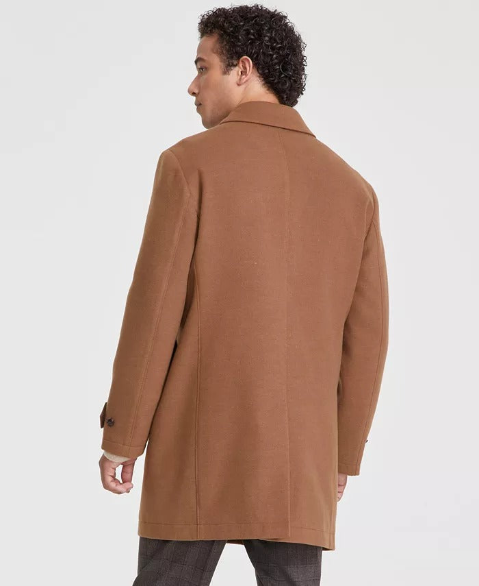 Tommy Hilfiger Men Modern Fit Melange Overcoat Coat 36S Dark Camel
