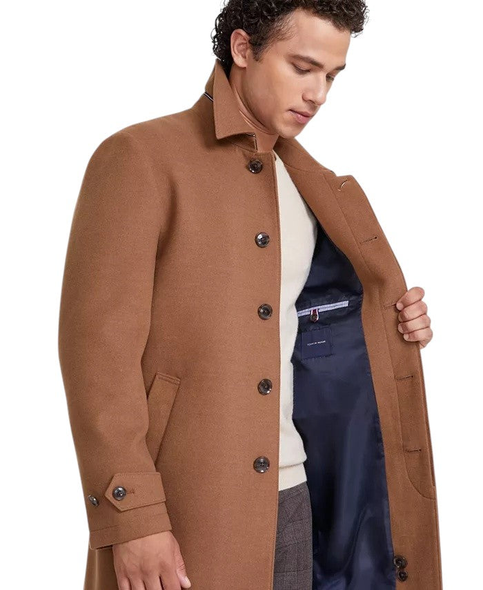 Tommy Hilfiger Men Classic Fit Melange Overcoat Coat 38 R Dark Camel Brown