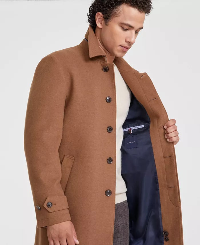 Tommy Hilfiger Men Modern Fit Melange Overcoat Coat 36S Dark Camel
