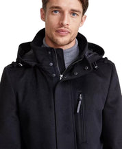 Calvin Klein Men's Regular Fit Wool Hooded Overcoat Coat 36 R Black