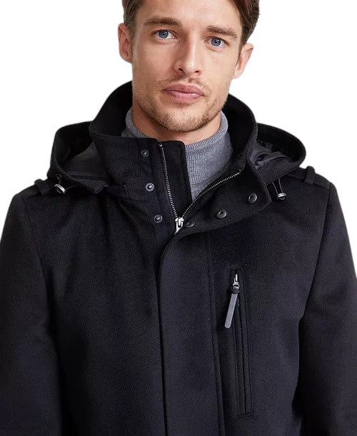 Calvin Klein Men's Regular Fit Wool Hooded Overcoat Coat 36 R Black