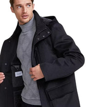Calvin Klein Men's Regular Fit Wool Hooded Overcoat Coat 36 R Black