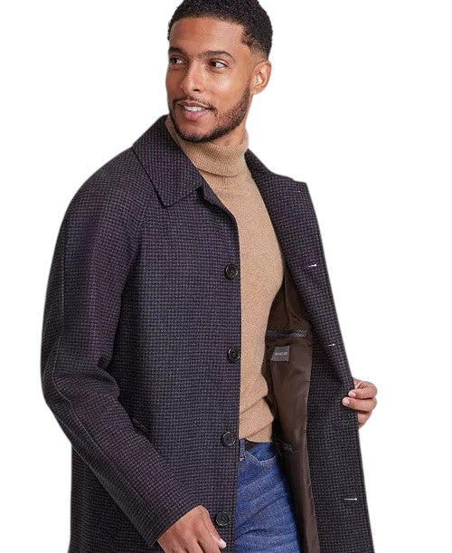 Michael Kors Mens Classic-Fit Check Overcoat Coat 48 R Brown Black Check