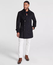 Michael Kors Mens Classic-Fit Wool Double Breasted Peacoat Coat 38R Navy Blue