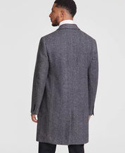Michael Kors Men's Classic-Fit Wool Overcoat Coat 42S Black White Herringbone