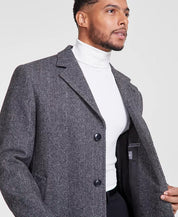 Michael Kors Men's Classic-Fit Wool Overcoat Coat 42S Black White Herringbone