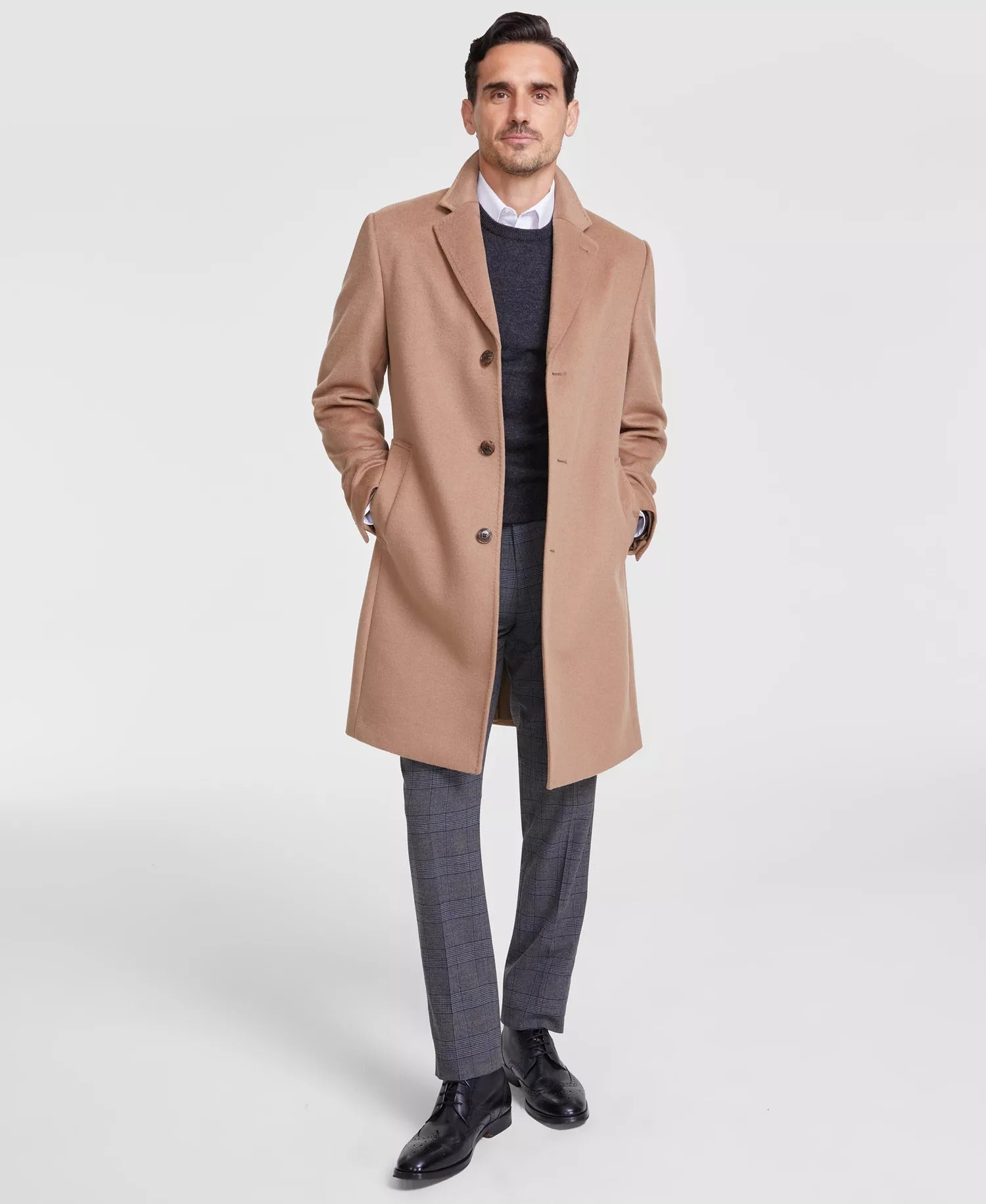 Michael Kors Men's Classic-Fit Wool Cashmere Blend Kavon Overcoat Coat 36S Camel