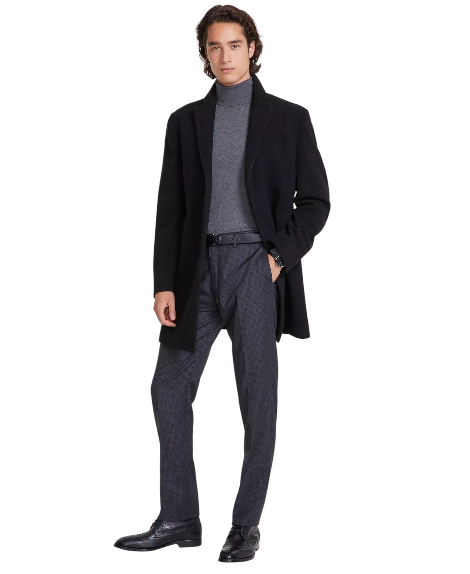 Calvin Klein Men's Prosper Wool-Blend Slim Fit Overcoat Coat 36 R Black