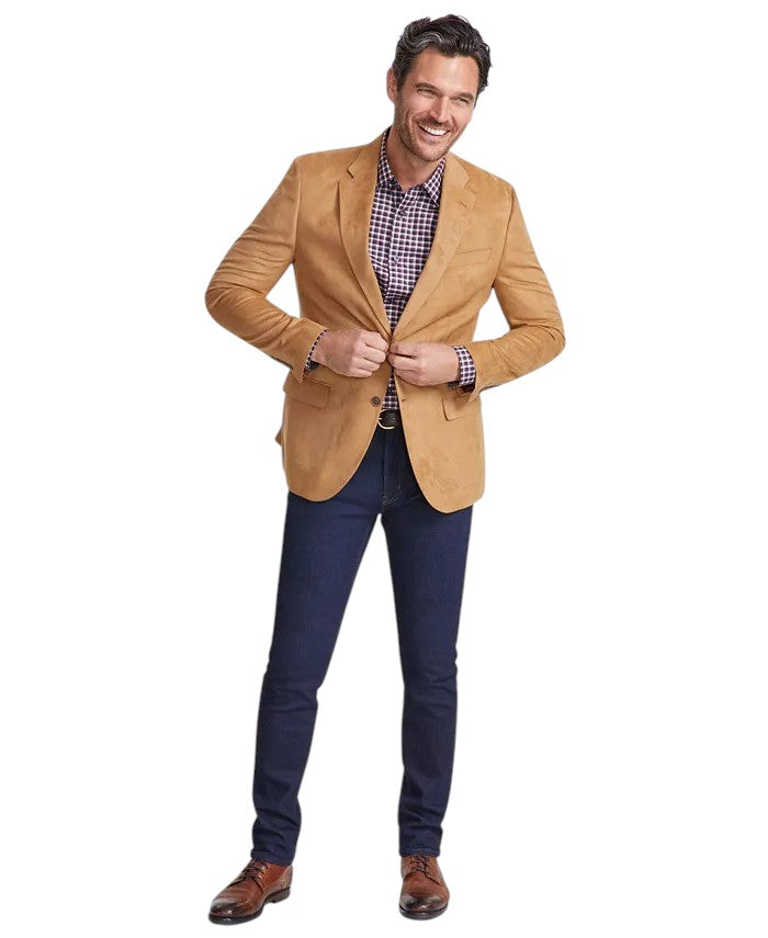 Nautica Mens Modern fit Faux Suede Sport Coat Blazer 44 R Beige Solid Stretch