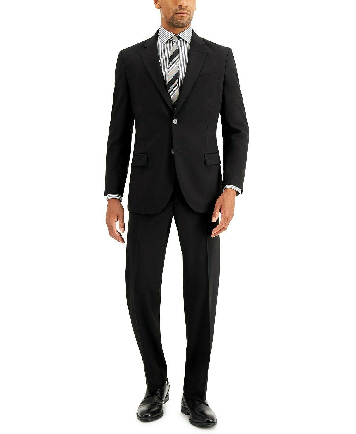 Nautica Mens Modern fit 2 Piece Suit 48 R / 42 X 32 Waist Black Solid Stretch