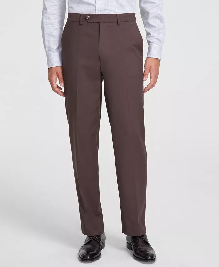 NAUTICA Mens Suit 40S / 34 x 32 Brown Modern-Fit Bi-Stretch Flat Pant