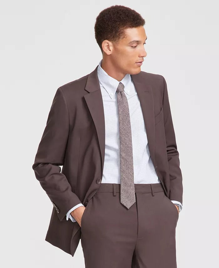 NAUTICA Mens Suit 40S / 34 x 32 Brown Modern-Fit Bi-Stretch Flat Pant