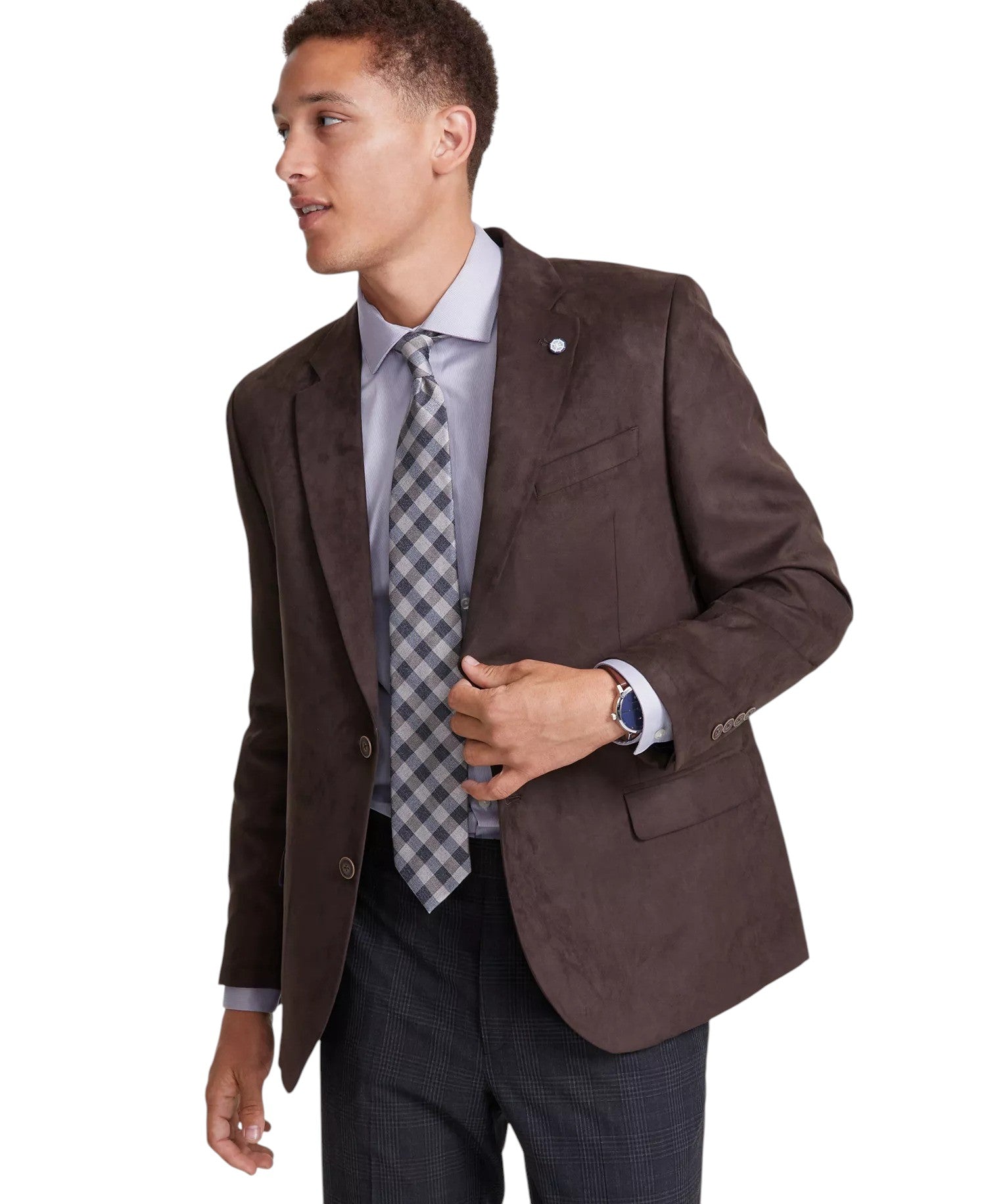 Nautica Mens Modern fit Faux Suede Sport Coat Blazer 46 L Brown Solid Stretch