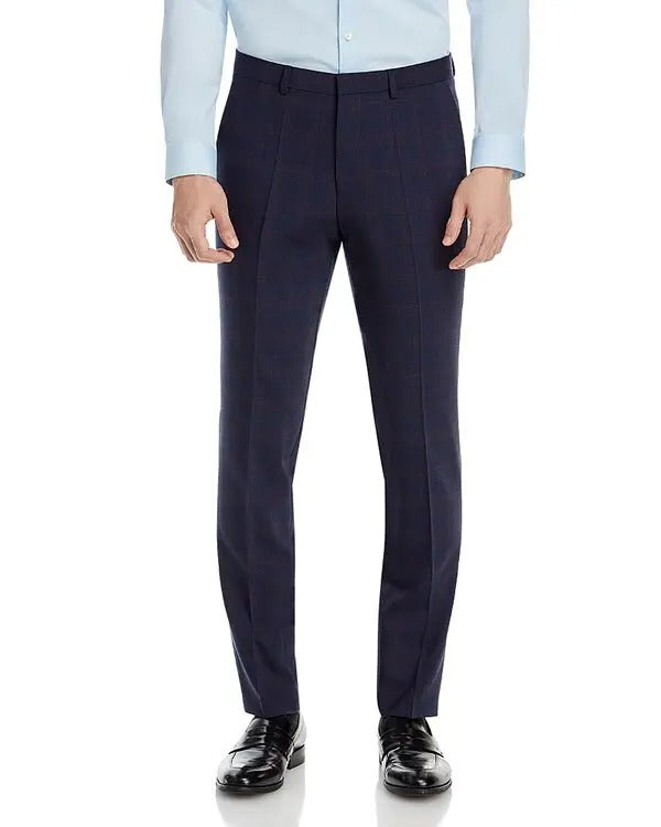 Hugo Boss Mens hesten tonal plaid extra slim fit suit pants Size 36 Navy Blue