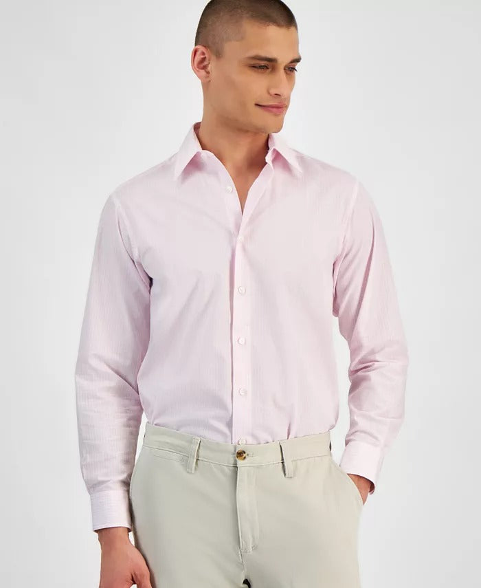 Club Room Mens Regular fit Dress Shirt XL 17-17.5 Long Sleeve pink Check