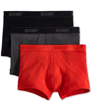 2(X)Ist Men's Essential No Show Trunks 3 Pack Underwear Black Charcoal Red XL