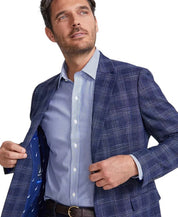 Nautica Mens Modern fit Sport Coat Blazer 36 S Navy Blue Windowpane Plaid