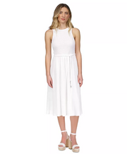 MICHAEL Michael Kors Women's Smocked Textured Sleeveless Midi Dress Small White