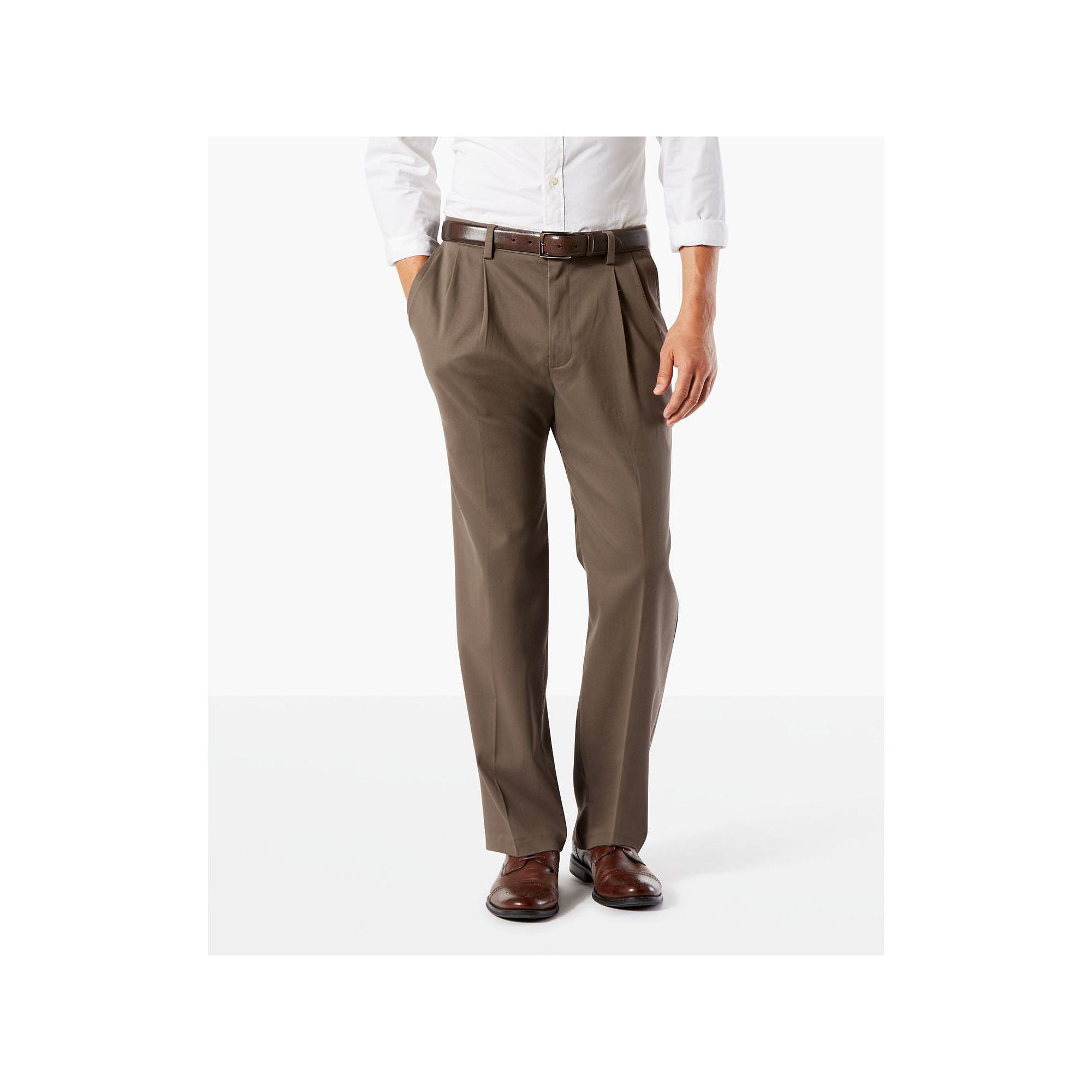 Dockers Men's Big & Tall Easy Classic Pleated Khaki Stretch Pants 44 x 32 Brown