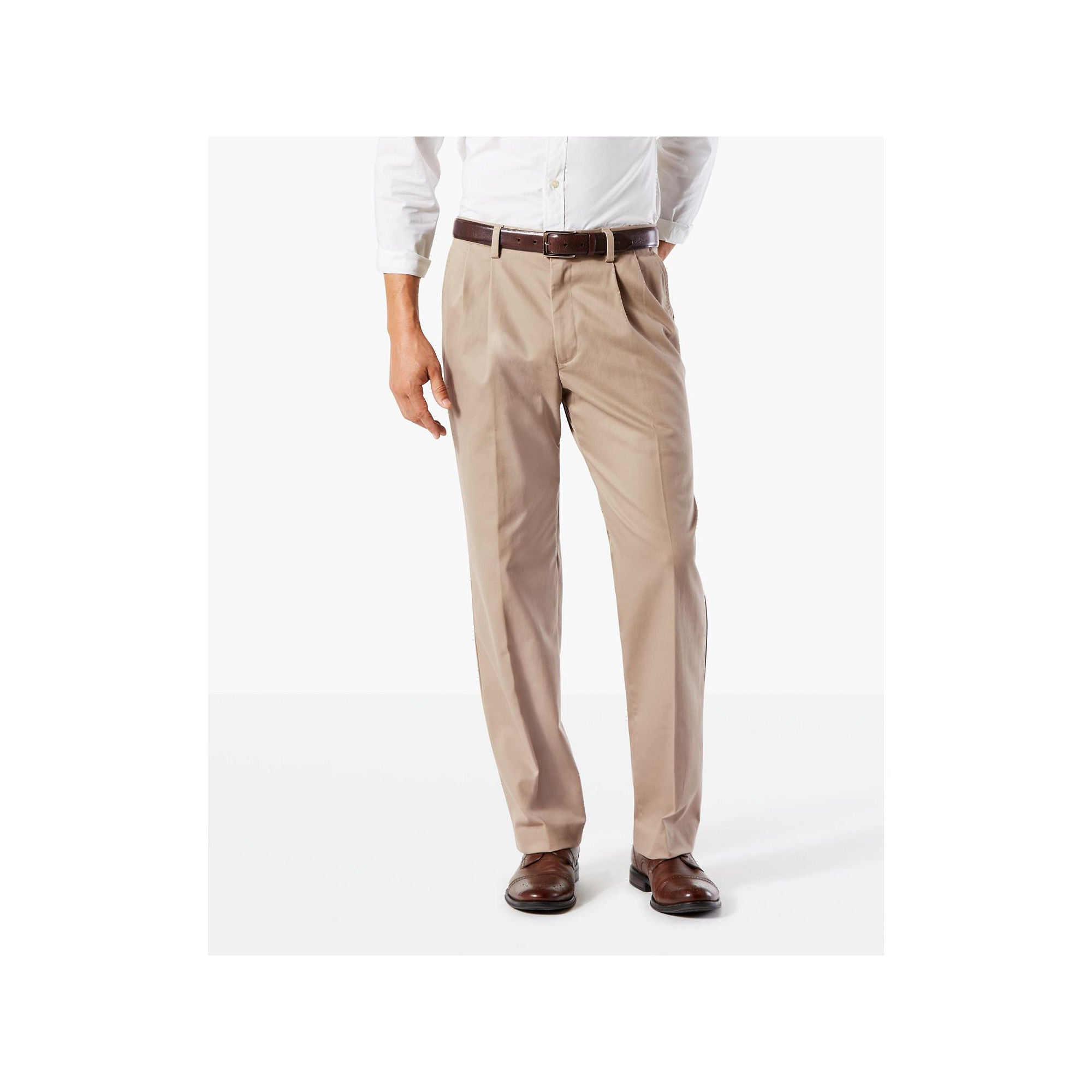 Dockers Big & Tall Mens Classic Fit Easy Khaki Pleated Dress Pants Beige 46 x 29