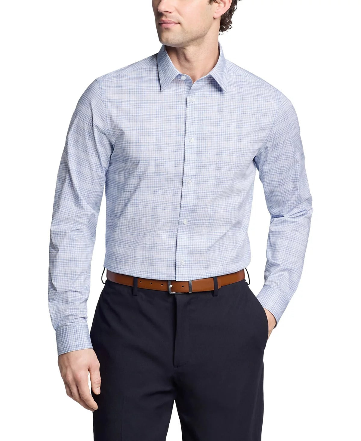 Calvin Klein Mens Slim fit Dress Shirt Large 16.5 in 32-33 Light Blue Plaid