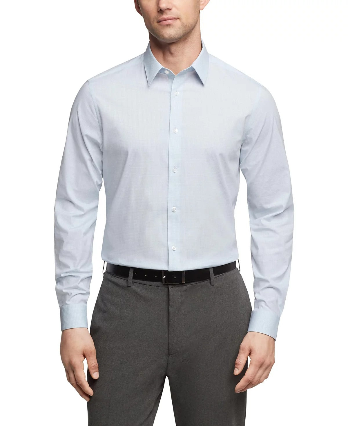 Calvin Klein Mens Regular fit Dress Shirt XL 17.5 in 34-35 Light Blue Plaid
