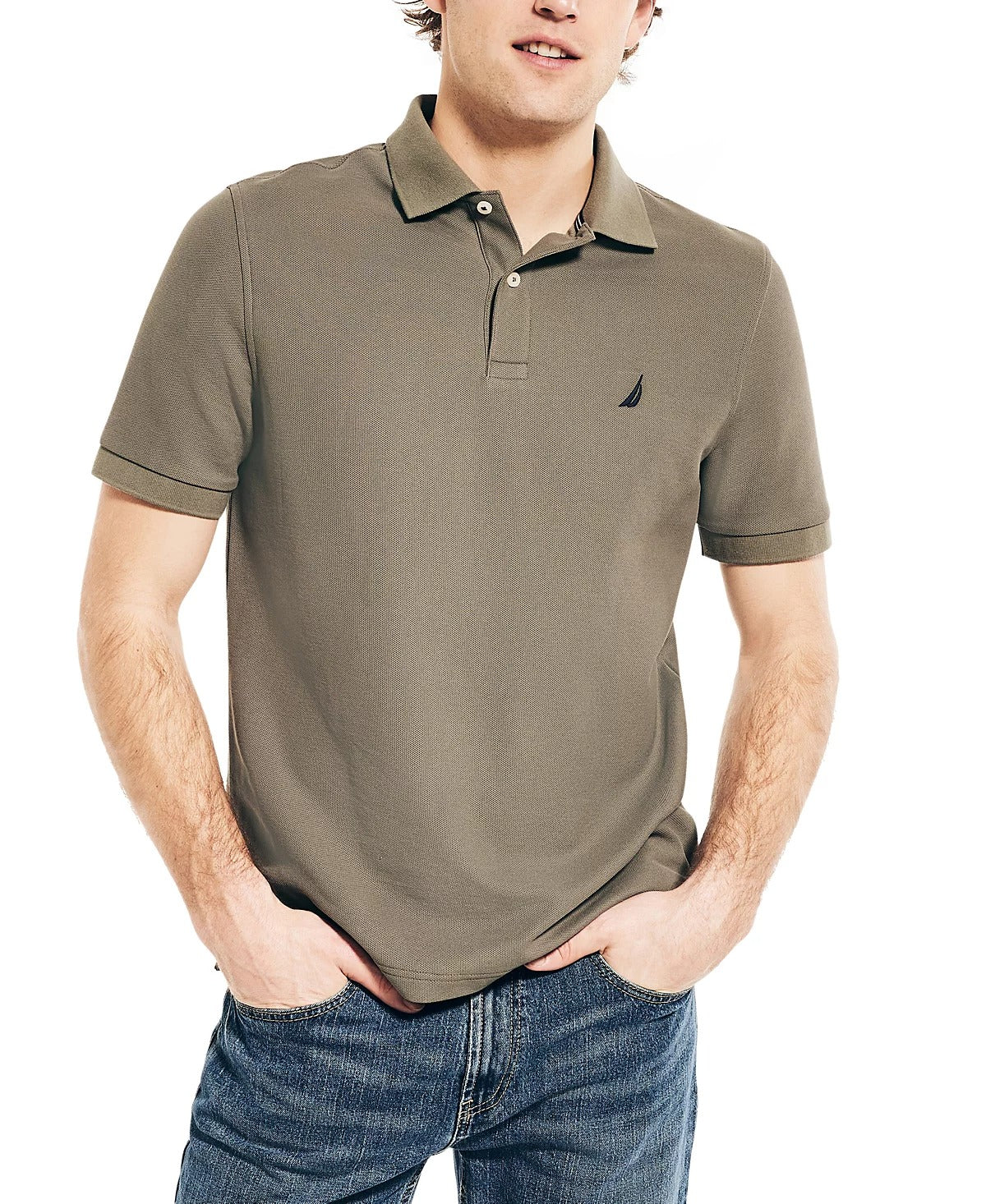 Nautica Mens Classic fit Short Sleeve Polo Shirt Medium Olive Green Solid