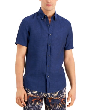 Michael Kors Men's Slim fit Yarn dyed Linen Shirt Small Navy Blue