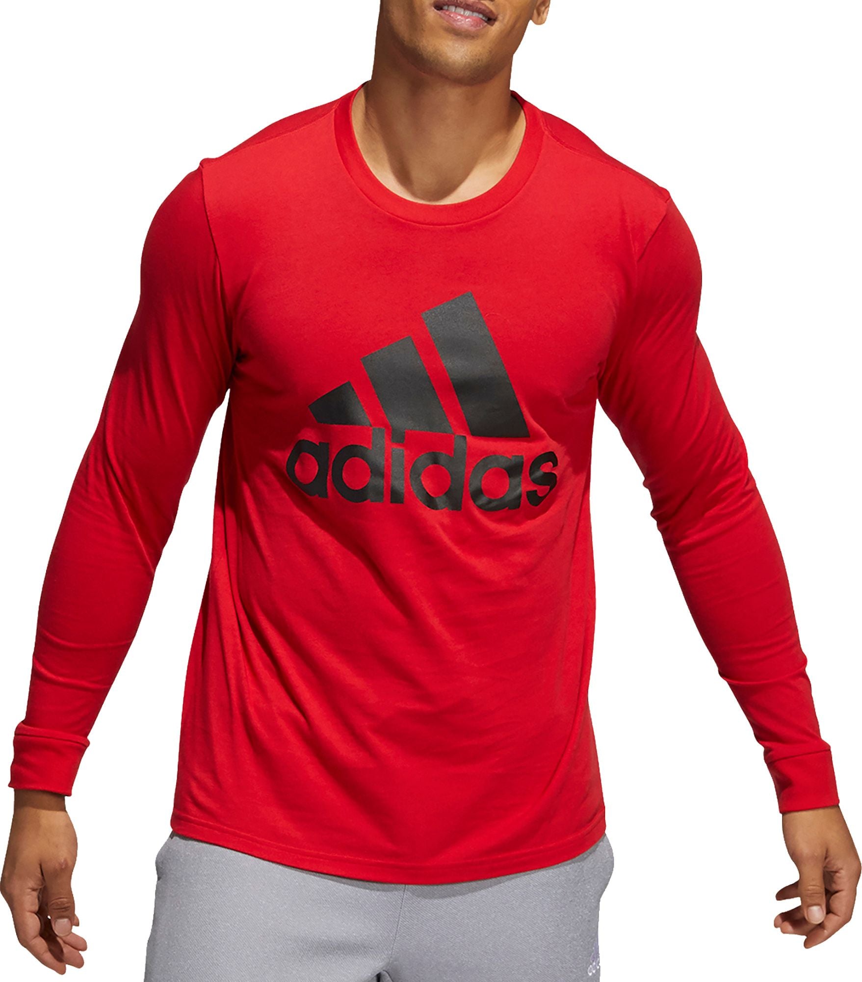 Adidas Men's Big Logo Long Sleeve Crewneck T Shirt Bright Red Black Small