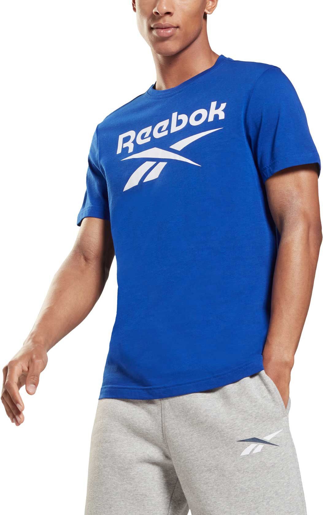 Reebok Mens Big Logo Tee Shirt Bright Cobalt White Logo Medium