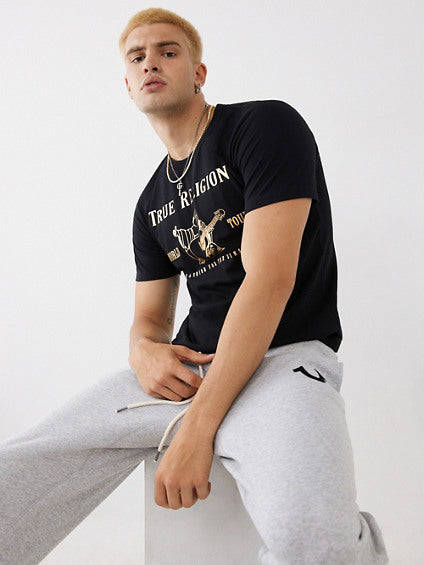 True Religion Mens Metallic Short Sleeve Crewneck T Shirt Black XL