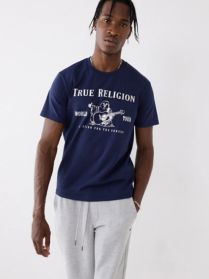 True Religion Men's Metallic Buddha Crewneck Tshirt Xl  Navy