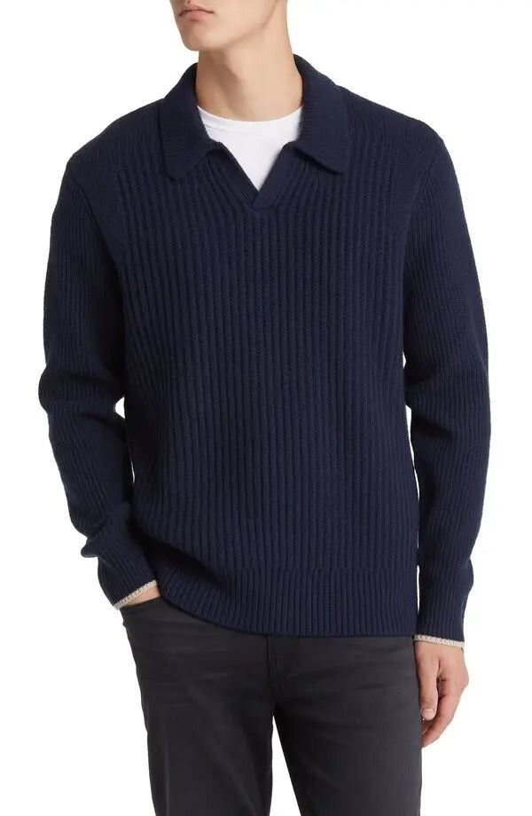 Ted Baker London Mens ademy ribbed wool polo sweater Size 4 / Large Navy Blue