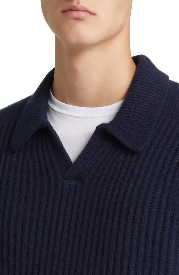 Ted Baker London Mens ademy ribbed wool polo sweater Size 5 / XL Navy Blue