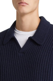 Ted Baker London Mens ademy ribbed wool polo sweater Size 4 / Large Navy Blue