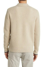 Ted Baker Mens London Ademy Ribbed Wool Polo Sweater Taupe Beige Large